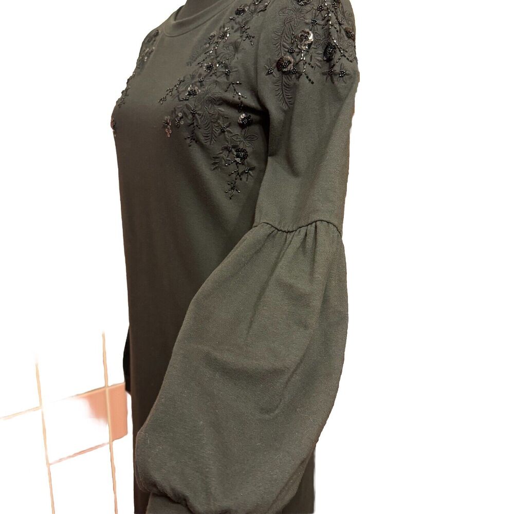 Lilly Pulitzer Dress XS Long Lantern Sleeve Sequin Floral Black Party Holiday - Picture 3 of 8